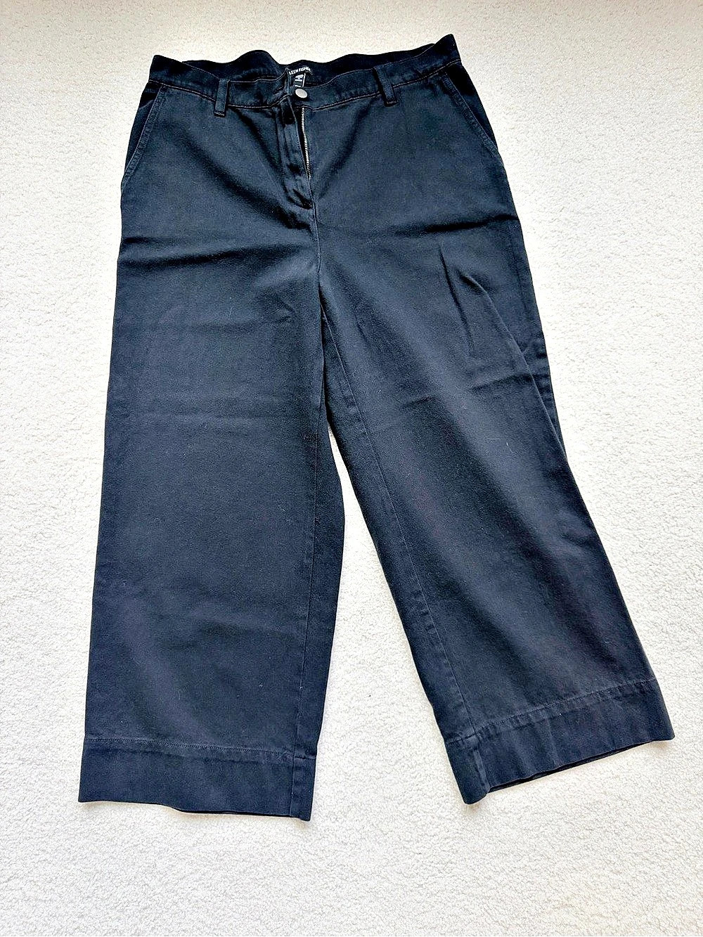 Eileen Fisher Organic Cotton Ankle Wide Leg Pants Black Denim Large